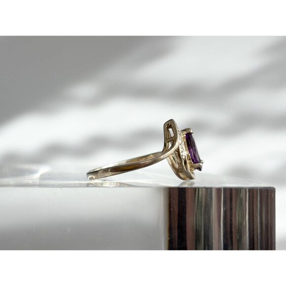 Amethyst Teardrop Vermeil 925 Sterling Silver Vintage Ring - sz 9.25 - Picture 3 of 9